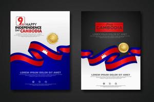 establecer diseño de póster plantilla de fondo del día de la independencia de camboya vector