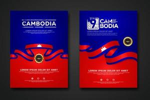 establecer diseño de póster plantilla de fondo del día de la independencia de camboya vector