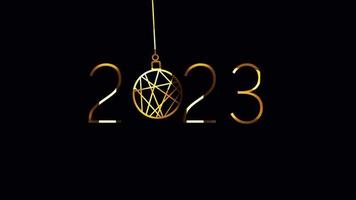 numeral dourado 2023 com animação de enfeite de bola de natal video