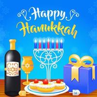 Happy Hanukkah, 3d candle holder, dreidel and gifts. Suitable for events vector