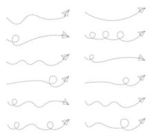 conjunto de ruta de avión de papel de línea discontinua vector