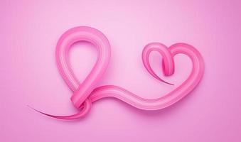 Breast Cancer Awareness Pink Ribbon making Heart shape on pink background 3d illustration photo