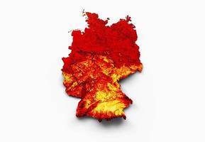 mapa de alemania con los colores de la bandera mapa en relieve sombreado rojo y amarillo ilustración 3d foto