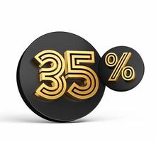 Royal Gold Modern Font. Elite 3D Digit Letter 35 Thirty Five percent on Black 3d button icon 3d Illustration photo