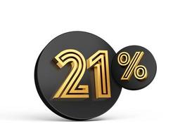 Royal Gold Modern Font. Elite 3D Digit Letter 21 Twenty one percent on Black 3d button icon 3d Illustration photo