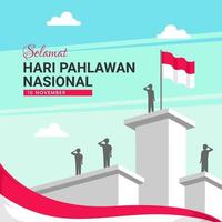 selamat hari pahlawan nacional. traducción feliz día de los héroes nacionales de Indonesia. adecuado para tarjetas de felicitación, afiches y pancartas. ilustración vectorial vector