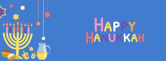 Happy Hanukkah horizontal background vector illustration in flat style