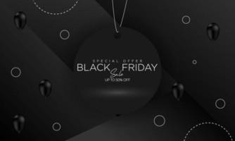 black friday background with black circle and balloon elements vector