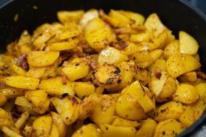 Farmers Breakfast with ham eggs and fried potatoes photo