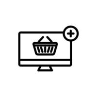 add shopping line icon. Contains monitor with shopping cart and add icon. icon illustration related to  e commerce shop. Simple vector design editable. Pixel perfect at 32 x 32