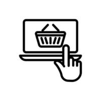 icono de línea de tienda en línea. contiene toque manual con computadora portátil y carrito de compras. ilustración de icono relacionada con la tienda de comercio electrónico. diseño vectorial simple editable. píxel perfecto a 32 x 32 vector