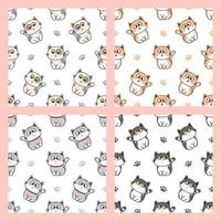 patrón sin costuras de lindos dibujos animados de gatos coloridos. feliz miau. diseño de personajes de animales. lindo fondo para estampado textil, papel de regalo, ropa de bebé. conjunto de patrones de gatos lindos vector