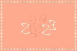 New year 2023 background with melting bunny face, numbers and border. vector