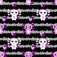 Seamless pattern with axolotls and hearts in asexual flag colors. vector
