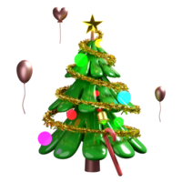 árvore de natal e ornamentos para site ou pôster ou cartões de felicidade, banner de natal e ano novo festivo, ilustração 3d ou renderização 3d png