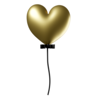 Gold heart  balloon with black bow isolated. Concept Valentines day, Christmas and festive New Year, 3d illustration or 3d render png