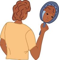 a young guy looks in the mirror, expressing acceptance of his appearance. Positive man admiring his face bodypositive vector