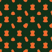 Concept of autumn seamless pattern. Repetitive pumpkin on green background. Vector illustration. Orange pumpkins. Design element for brochure menu poster website design