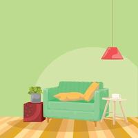 ilustración de sala de estar con sofá vector