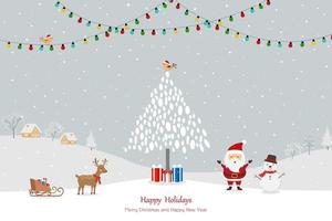 Merry Christmas and Happy New Year greeting card with Santa Claus happy on winter vector