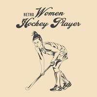 Retro Women Hockey Player Vector Stock Illustration