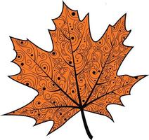 Vector illustration of a maple leaf. Autumn leaf with an ornament.An idea for a logo, fashion illustrations, magazines, printing on clothes, advertising, coloring books, tattoo sketch or mehendi.