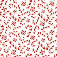 Seamless pattern of red striped sweetmeats. Hard candy, candy cane, lollipop. Background for fabric, wrapping paper, textile, print, wallpaper. Vector illustration isolated on white