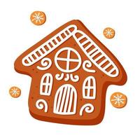 gingerbread in the form of a cute house with white icing vector