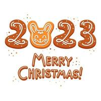 Gingerbread in the form of numbers and a rabbit symbol of 2023 rabbit in a cartoon style vector