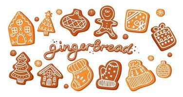 Collection of Christmas cookies with gingerbread figurines. Christmas gingerbread set vector