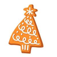 gingerbread in the form of Christmas tree with white icing hand drawn vector