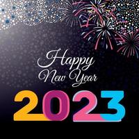 Happy new year 2023 banner with flickering fireworks dark luxury background vector