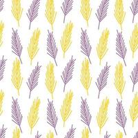 Vector pattern with purple and yellow abstract twigs on a white background. Botanical pattern for postcards, gifts, holidays, fabrics, packaging
