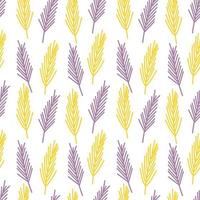 Vector pattern with purple and yellow abstract twigs on a white background. Botanical pattern for postcards, gifts, holidays, fabrics, packaging