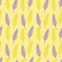 Vector pattern with purple and yellow abstract twigs on a soft yellow background. Botanical pattern for postcards, gifts, holidays, fabrics, packaging