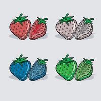 Strawberry Cartoon With Four Color Different and Simple Effect. vector