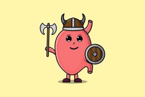 Cute cartoon Stomach viking pirate holding ax vector