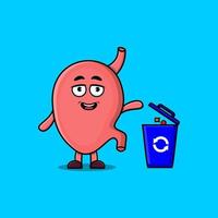 Cute cartoon Stomach throwing trash in the trash vector