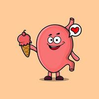 Cute Cartoon Stomach character holding ice cream vector