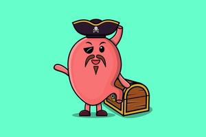 Cute cartoon Stomach pirate with treasure box vector