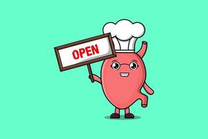 Cute cartoon Stomach holding open sign board vector