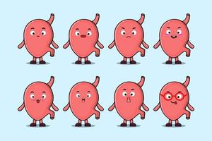 Set kawaii Stomach cartoon different expressions vector