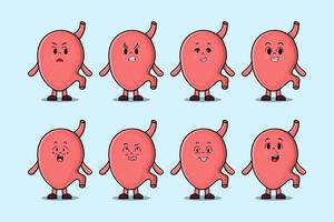 Set kawaii Stomach cartoon different expressions vector