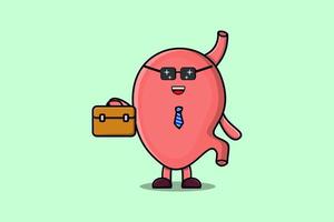 Cute cartoon Stomach businessman holding suitcase vector