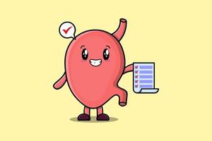 Cute cartoon Stomach character hold checklist note vector