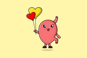 Cute cartoon Stomach floating with love balloon vector