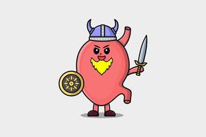 Cute dibujos animados estómago vikingo pirata con espada vector