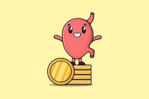 Cute cartoon Stomach standing in stacked gold coin vector