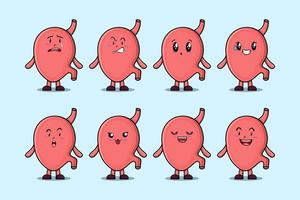 Set kawaii Stomach cartoon different expressions vector