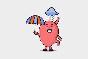lindo estómago de dibujos animados bajo la lluvia y usando un paraguas vector